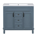 Meuble-lavabo de salle de bain moderne de 91 cm avec lavabo et armoire de toilette, 2 portes et 2 tiroirs