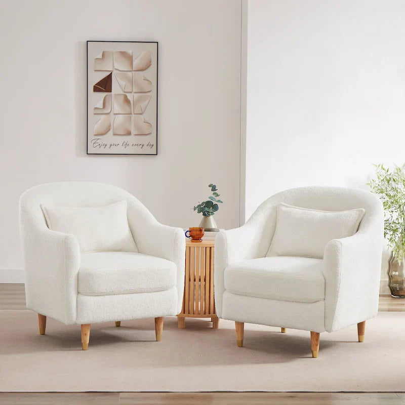 28.34W Lot de 2 fauteuils d'appoint, fauteuil barillet en velours avec pieds en bois massif