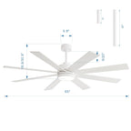 Ventilateur de plafond de 65 pouces à 8 pales noires avec lumière LED et télécommande