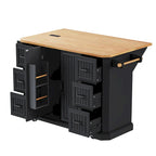 Îlot de cuisine escamotable à abattant, chariot de cuisine à 4 roulettes avec prise de courant, table îlot mobile avec 2 portes et 6 tiroirs