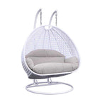LeisureMod Fauteuil suspendu œuf 2 places avec support - Balançoire / hamac de patio en rotin osier pour extérieur/intérieur avec coussins