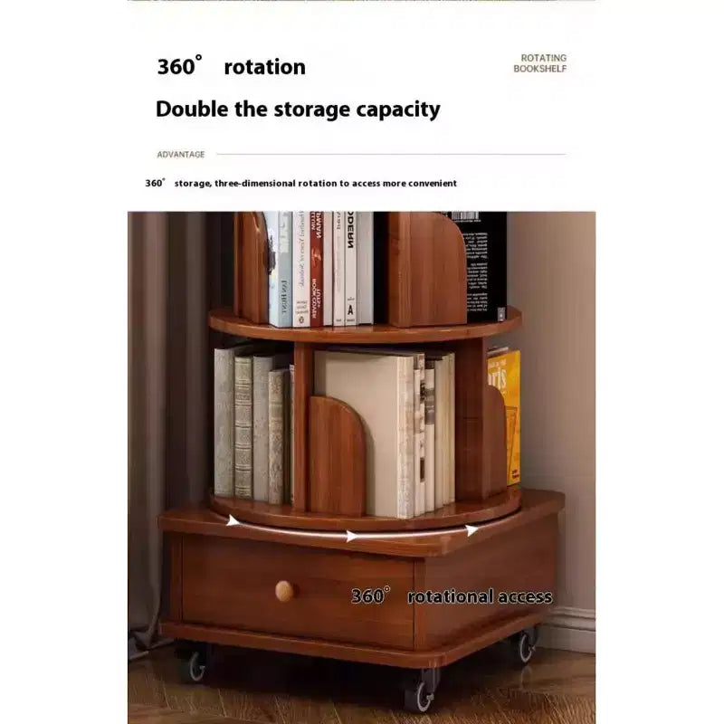 Bibliothèque d'angle pivotante à 360° Chic Crate à 6 niveaux avec roulettes, étagère étroite pour petits espaces, marron noyer