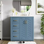 Meuble-lavabo simple de 76 cm avec armoire et 3 tiroirs – Noir / Bleu / Vert / Indigo / Blanc