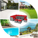 Ensemble de salle à manger Costway 7 pièces en rotin pour terrasse, canapé sectionnel et pouf - Voir détails