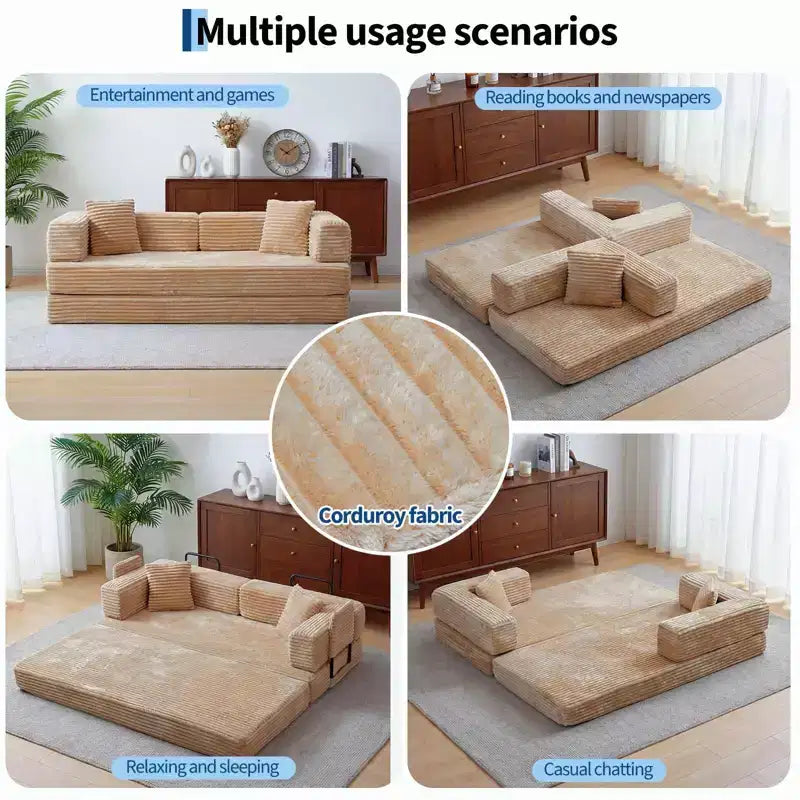 Canapé-lit convertible 5-en-1 80,7 po – Velours côtelé, 544 kg, aucun assemblage