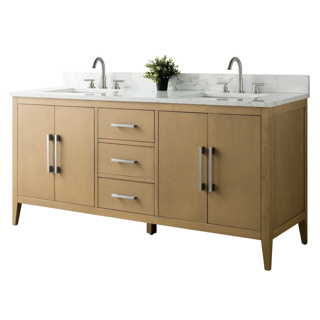 Meuble-lavabo de salle de bain Vanity Art 72 po à double vasque avec dessus en marbre reconstitué