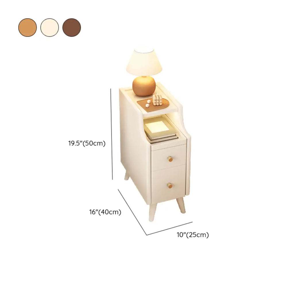 Table de chevet étroite en bois blanc à 2 étagères