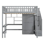 Lit mezzanine en pin avec bureau et rangements