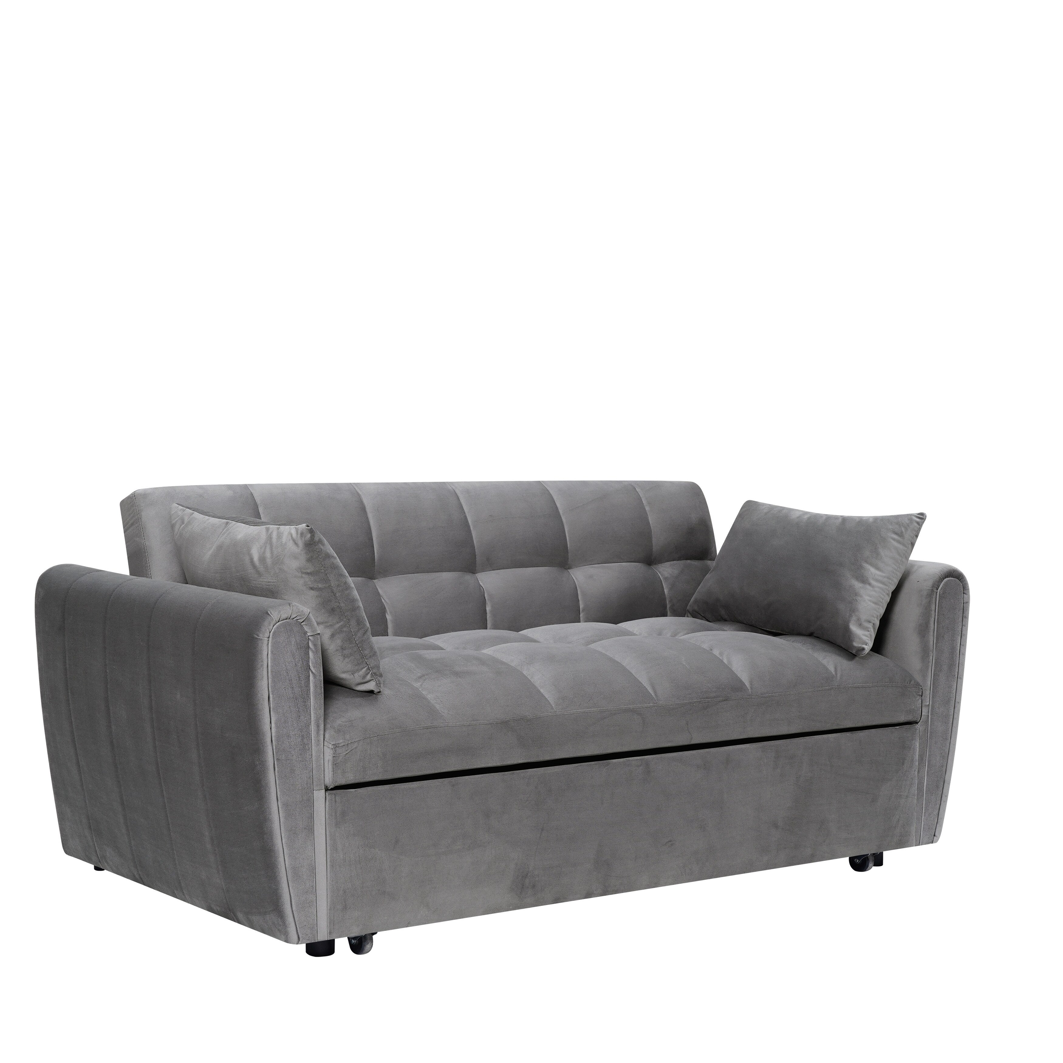64,96 Canapé-lit convertible 3-en-1 en velours avec dossier réglable, poche de rangement et capacité de poids de 227 kg