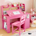 Bureau et chaise d'étude pour enfants avec rangement, bureau d'étude pour enfants avec étagère supérieure et inclinable, pour les 3-8 ans, table d'écriture pour chambre d'enfant