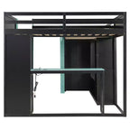 Lit mezzanine de jeu en L avec bureaux, lits superposés doubles avec lumières LED, ports USB, étagères de rangement, lit mezzanine d'angle en bois pour 2 personnes