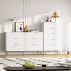 Commode à 5 tiroirs blanche / marbre et bois – Panneau cannelé, pour 1 personne