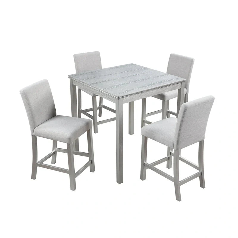 Ensemble de salle à manger moderne 5 pièces avec table carrée hauteur comptoir et 4 chaises rembourrées