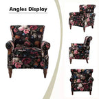 Fauteuil en bois traditionnel Araceli, rembourré à motifs floraux, avec dossier à oreilles et garniture cloutée | ART OF LIVING DESIGNS