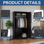 Armoire de rangement 72 po avec serrure, armoires de rangement de garage en métal noir avec étagères réglables et tringle à vêtements, armoire de rangement en métal pour la maison, la chambre