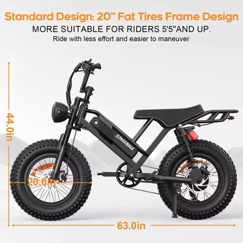 Vélo électrique Eilleo 20 Fat Tire, Moteur 750 W (920 W en pointe), 40 km/h, Autonomie 80-110 km, Batterie 48 V 15,6 Ah, Double Suspension, Shimano 7 vitesses