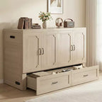 Lit armoire escamotable convertible Mjkone Queen Size avec chargement USB, tiroirs de rangement, matelas non inclus