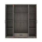 Armoire 4 portes en bois avec tringle, 1 tiroir et étagères de rangement