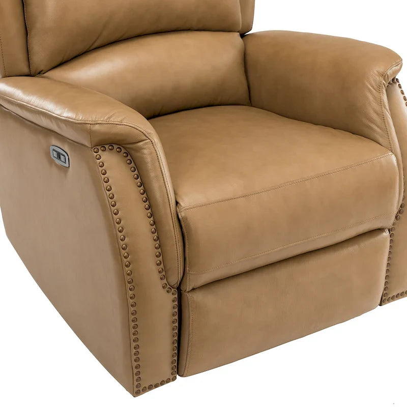 Fauteuil inclinable électrique en cuir véritable avec port USB – Ensemble de 2 fauteuils à oreilles cloutés