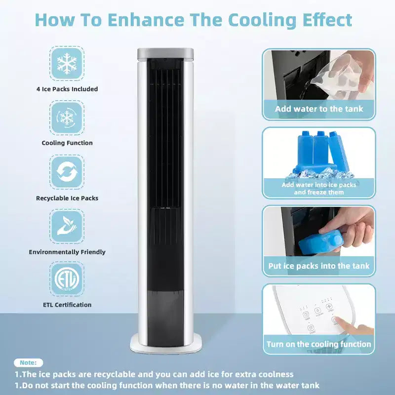 Costway Refroidisseur d'air par évaporation portable 3 en 1 102 cm Ventilateur tour sans pales avec minuterie