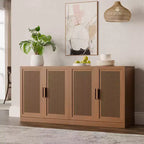 Buffet de rangement à portes en rotin 3 ensembles avec étagères réglables - 93L x 31H