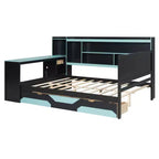 Lit de repos Gamer Hub avec bureau, lumières RGB, station de recharge, tiroirs de rangement et tête de lit bibliothèque