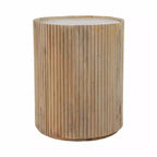 Table d'appoint décorative en bois nervuré avec plateau en marbre et rangement - Petite table d'appoint pour la décoration de la chambre ou du salon