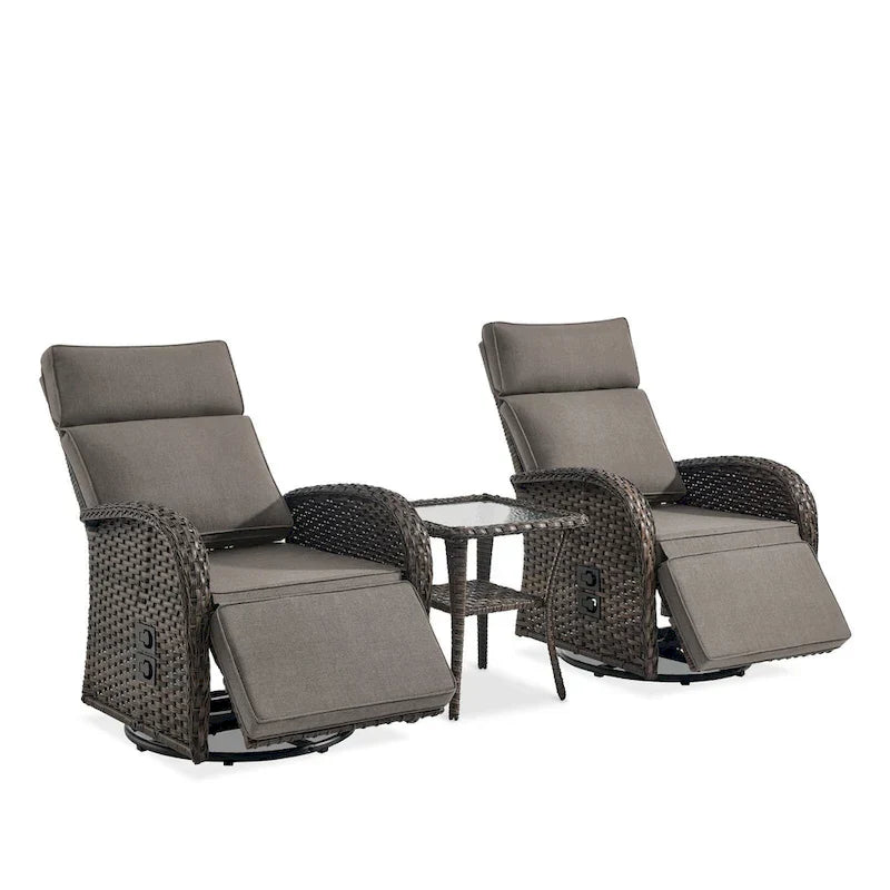 Pocassy 3 PCS Fauteuil inclinable d'extérieur polyvalent avec table d'appoint Coussin gris
