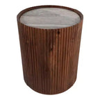 Table d'appoint décorative en bois nervuré avec plateau en marbre et rangement - Petite table d'appoint pour la décoration de la chambre ou du salon