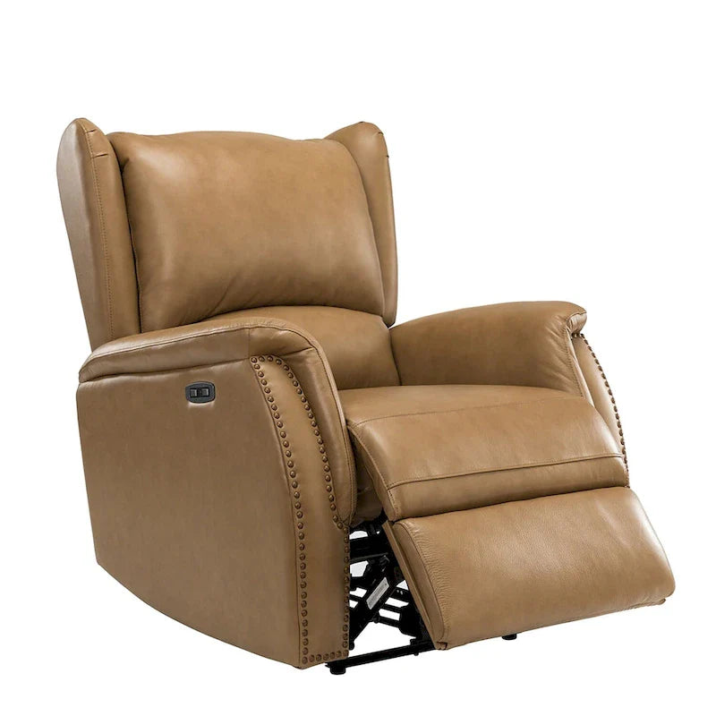 Fauteuil inclinable électrique en cuir véritable avec port USB – Ensemble de 2 fauteuils à oreilles cloutés