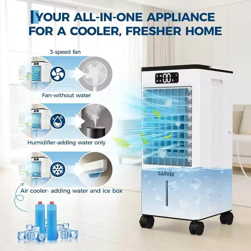 Refroidisseur d'air évaporatif portable 7L avec télécommande, 3 vitesses, minuterie et ventilateur oscillant pour la maison et le bureau