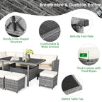 Ensemble de salle à manger Costway 7 pièces en rotin pour terrasse, canapé sectionnel et pouf - Voir détails