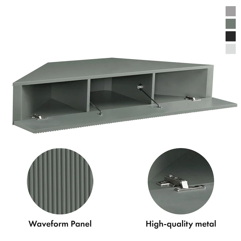 Meuble TV d'angle flottant 47", 3 étagères, style transitoire, fixation murale peu encombrante