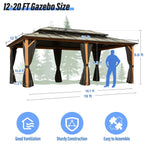 Tonnelle EROMMY à toit rigide, pergola extérieure avec double toit, moustiquaire et rideaux, auvent robuste pour patio, jardin, fête au bord de la piscine