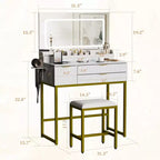Coiffeuse avec miroir et lumières, miroir lumineux à LED, tiroirs de rangement spacieux pour produits cosmétiques et articles de toilette