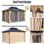 Tonnelle EROMMY à toit rigide, pergola extérieure avec double toit, moustiquaire et rideaux, auvent robuste pour patio, jardin, fête au bord de la piscine