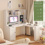 Bureau d'angle avec prise, Bureau d'ordinateur avec tiroirs, étagère et huche, Bureau d'angle moderne, Bureau à domicile