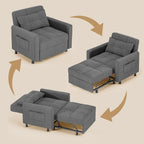 Canapé-lit convertible 3 en 1, chaise longue rembourrée réglable et pliable