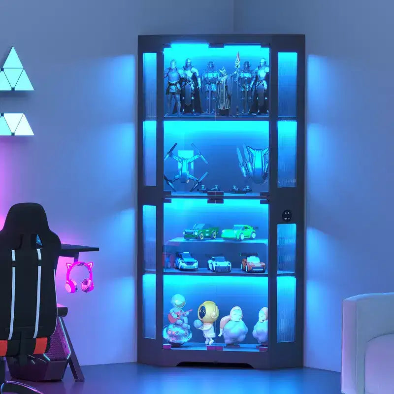 Vitrine en verre, vitrines d'angle à 4 niveaux, armoires de rangement pour objets de collection/jouets/livres, armoires de rangement pour salon