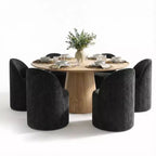 Ensemble de salle à manger moderne pour 6 personnes, table à manger ronde avec pied central, chaises de salle à manger pivotantes à roulettes, tissu chenille texturé - Panipeachy