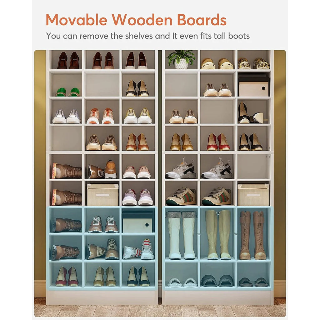 Meuble à chaussures haut 30 paires, étagère de rangement à chaussures en bois blanc 10 niveaux pour placard, entrée - 10 niveaux