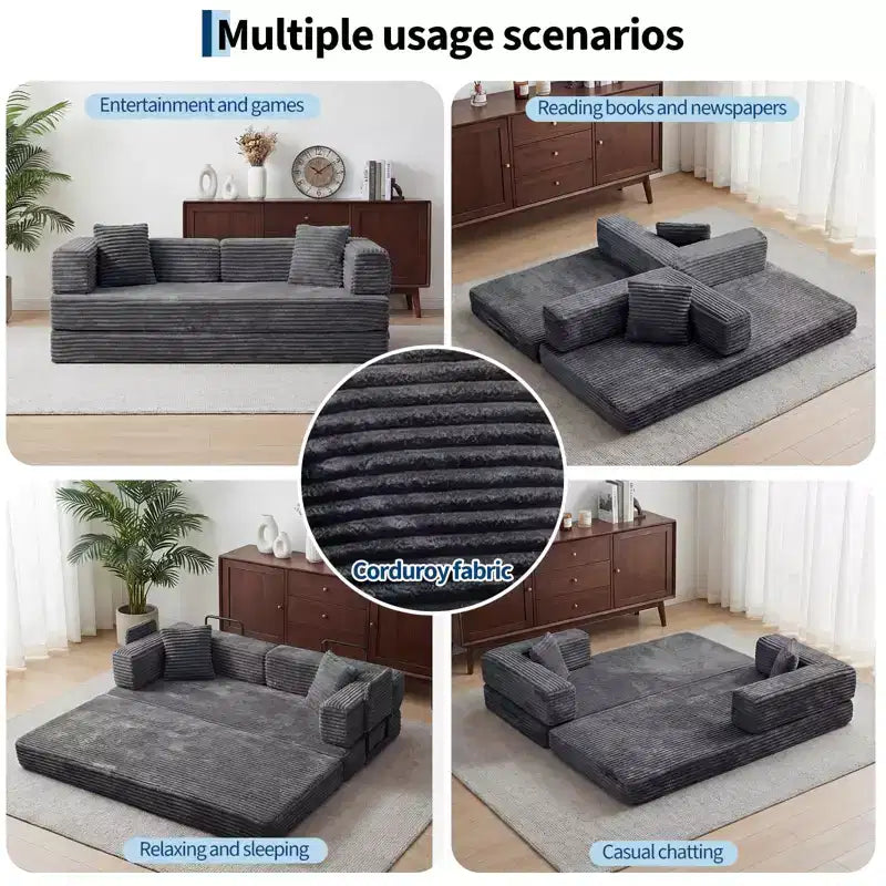 Canapé-lit convertible 5-en-1 80,7 po – Velours côtelé, 544 kg, aucun assemblage