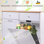 Meuble de cuisine EROMMY à double inclinaison avec 2 tiroirs, meuble poubelle avec rangement sur roulettes, blanc