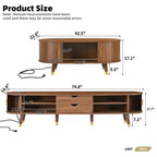 CLIHOME Meuble TV et table basse de ferme en bois avec station de recharge, console multimédia ovale cannelée pour TV jusqu'à 80 pouces