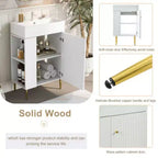 Meuble-lavabo de salle de bain blanc de 21,6 po, ensemble avec meuble de rangement, vasque en céramique simple, rangement à gauche