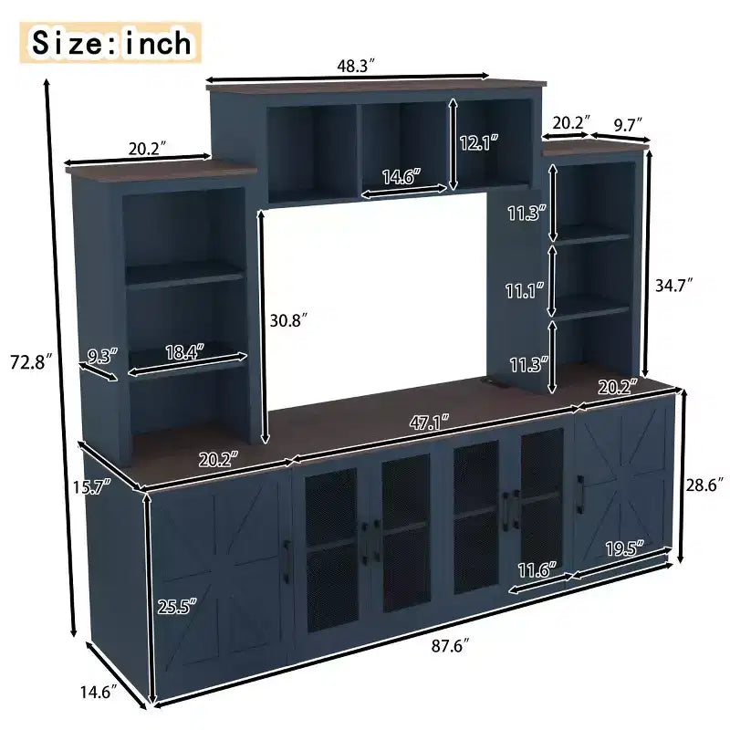 Meuble TV Moderne pour Téléviseur de 55 Pouces avec Station de Chargement, Console Multimédia avec Grands Placards de Rangement, Meuble TV pour Salon-Panipeachy