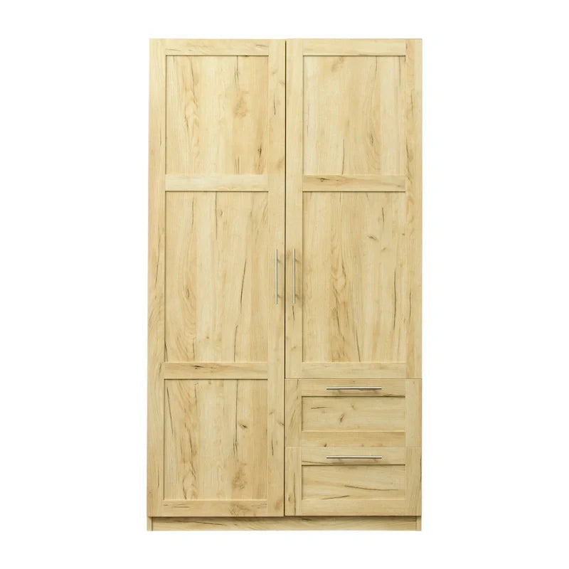Armoire de rangement en bois blanc avec portes, tiroirs et tringle à vêtements