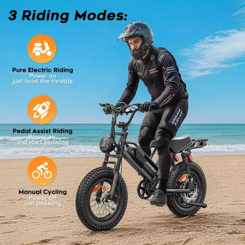 Vélo électrique Eilleo 20 Fat Tire, Moteur 750 W (920 W en pointe), 40 km/h, Autonomie 80-110 km, Batterie 48 V 15,6 Ah, Double Suspension, Shimano 7 vitesses