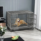 BOSSIN Cage pour Chien Robuste Indestructible 48/38 Pouces, Niche Anti-Évasion avec Roues Verrouillables