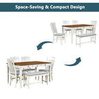 Ensemble de salle à manger 6 pièces en bois avec 4 chaises et un banc, table avec tiroir